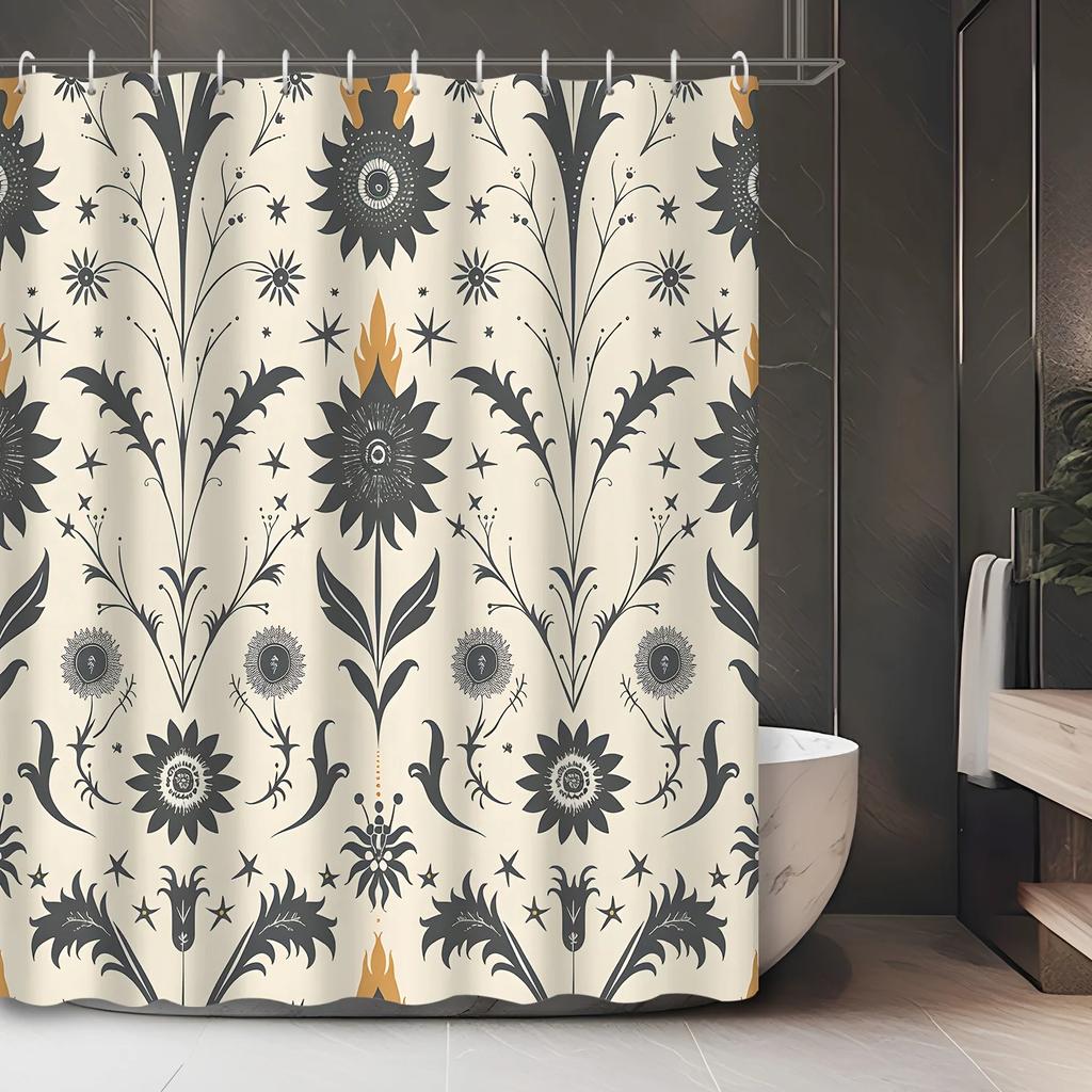 Monochrome floral shower curtain - elegant black and white floral pattern wall hanging, used for decoration in living rooms