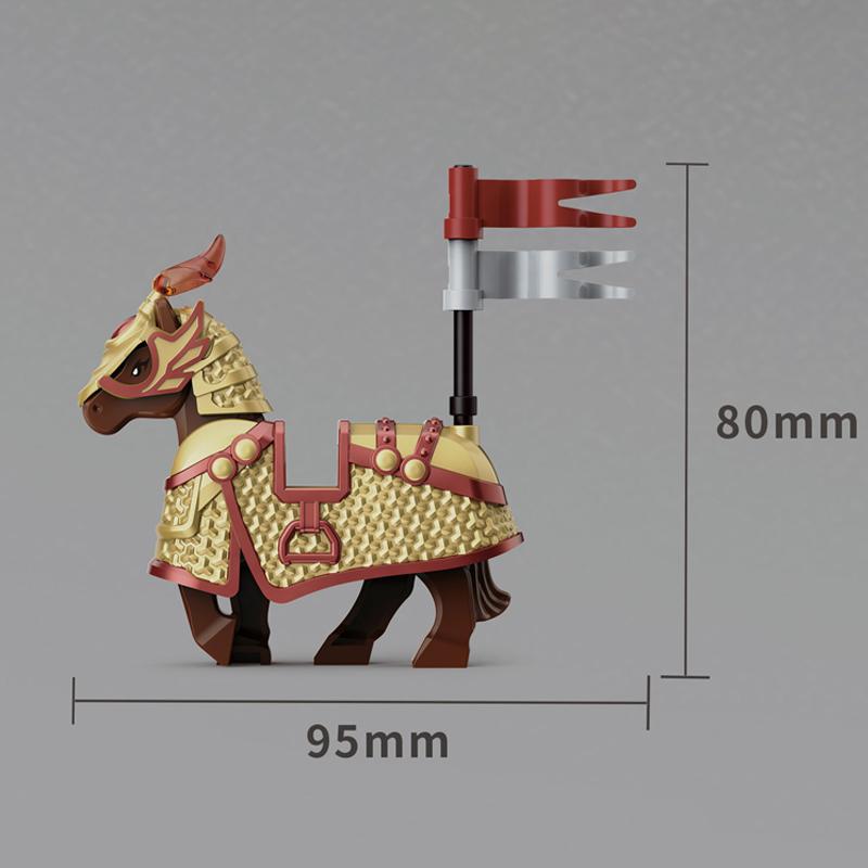 MOC Medieval Military Iron Armored War Horse Building Blocks Castle Knights Army Soldier Figures Flag Weapon Bricks Toys Boys