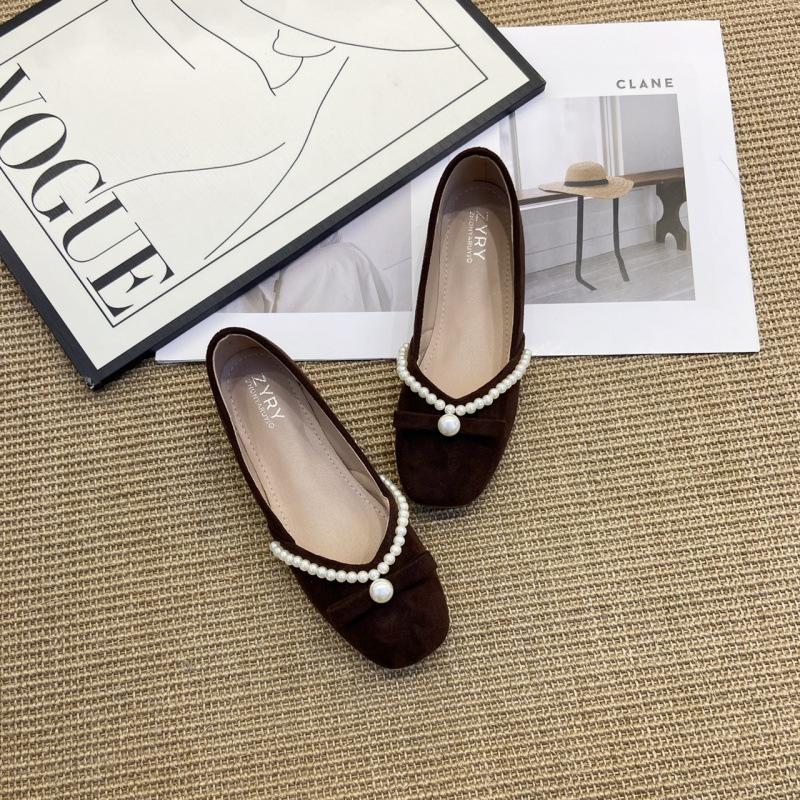 

Французские туфли Мэри Джейн весна и осень 2025 новые замшевые с круглым носком на плоской подошве с жемчужным бантом одинарные туфли женские ladyshoes 39 коричневый