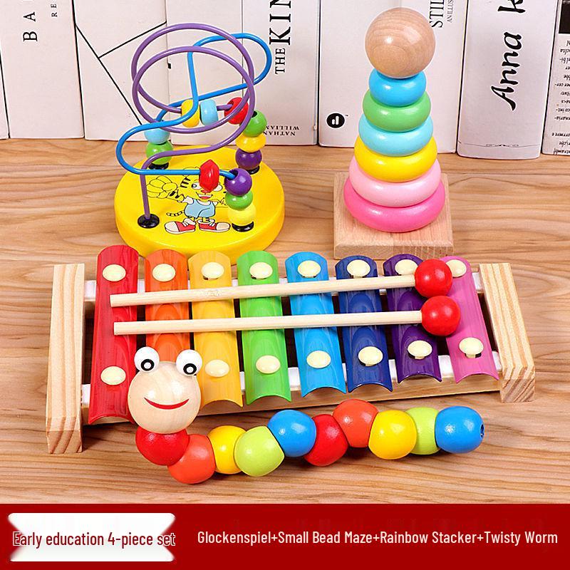 Wooden Educational Building Blocks and Beaded Xylophone Set for Infants and Toddlers – Ideal Children's Day Gift