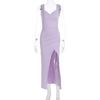 Women European Style Backless Sleeveless Lace Up Slit Slim Long Dress