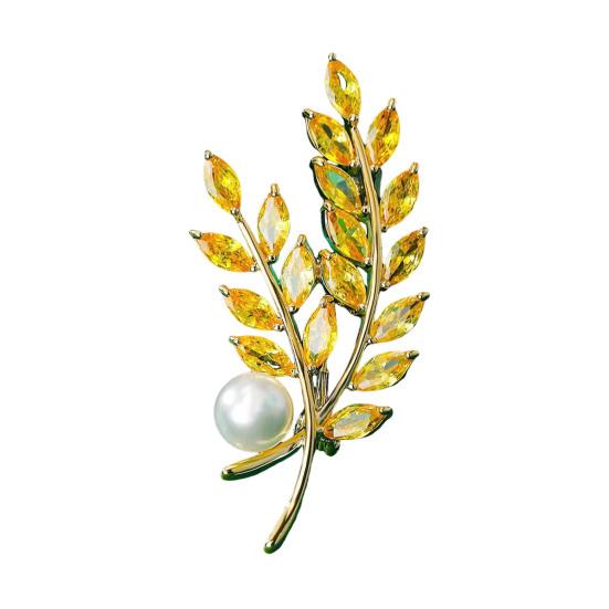

Women Brooch High-Gloss Rhinestone Inlay Sparkling Faux Pearl Wheat Design Lapel Pin Non-Slip Buckle Scarf Badge Clothing Bags Accessories жёлтый