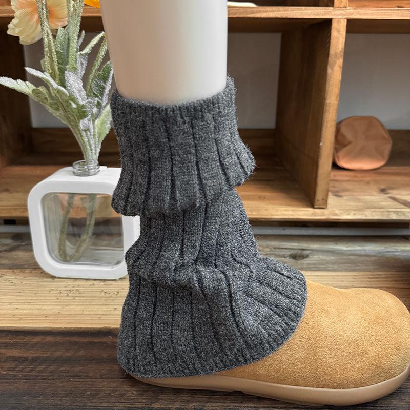 Dark Gray Wool Leg Warmers for Women Autumn Winter Fleece Lined Thickened Knitted Leg Sleeves Slouch Socks To Match Snow Boots