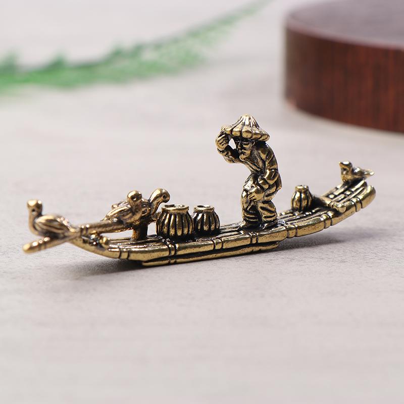 1 Stück Schreibtischornament Antik Messing Bambusfloß Fischerboot Fischer Kunst Modellierung Skulptur Räuchergefäß Dekoration