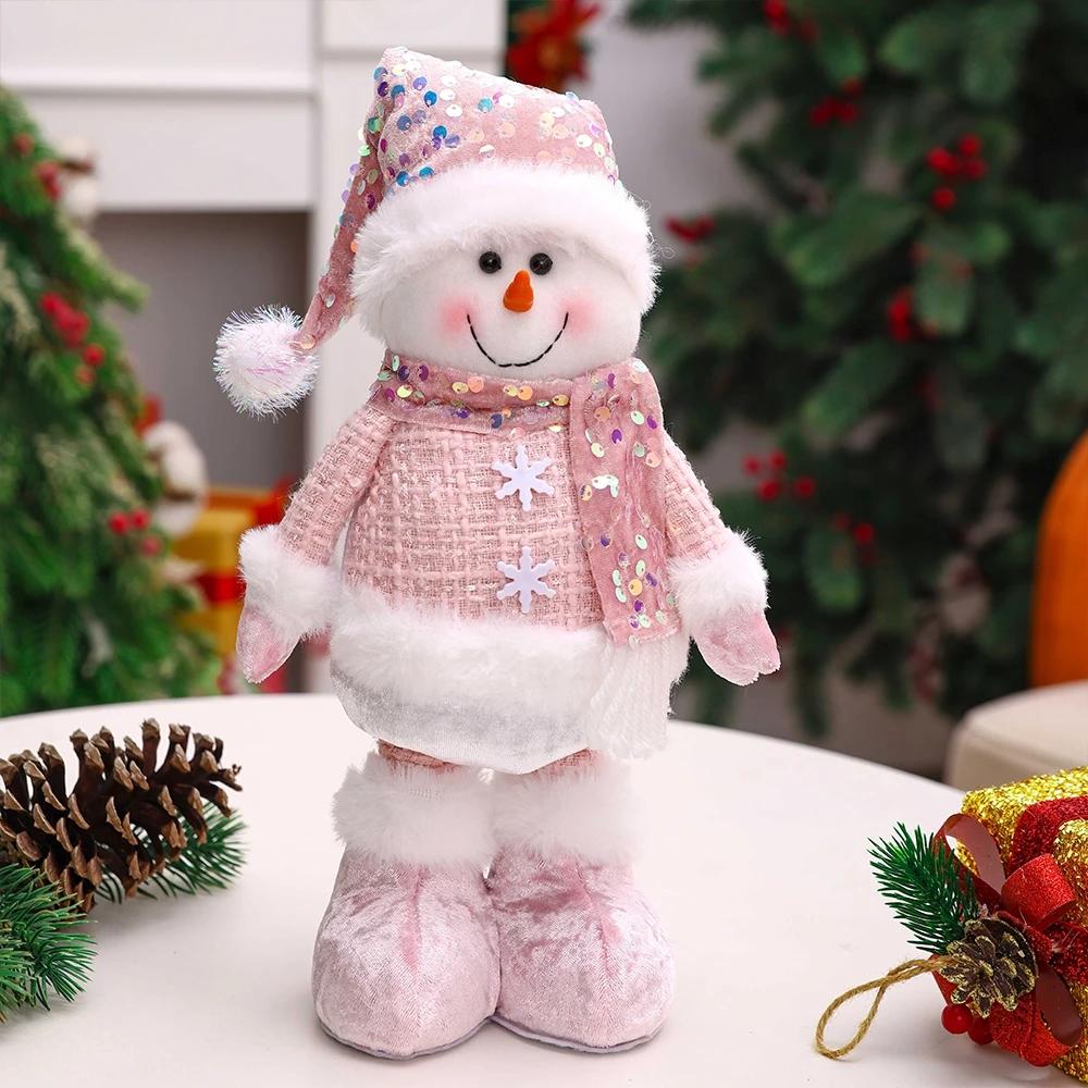 1Pc-New Santa Claus Snowman Elk Pink Sequin Telescopic Doll Merry Christmas Decorations Matching Supplies Window Props Ornaments
