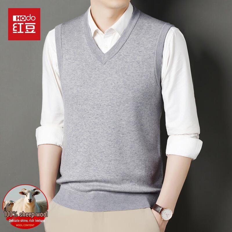 Hongdou Men's 100% Wool V-Neck Sleeveless Sweater Vest