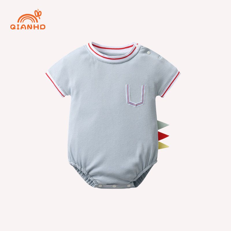 

Baby Romper Summer Outfit New Style Unisex Short-Sleeve Korean Style Triangle Romper Dinosaur One-Piece Crawling Suit Blue 59 cm