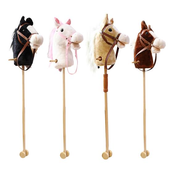 Plüsch-Steckenpferd-Spielzeug für Kinder, handgefertigt, Steckenpferd auf einem Stock, Rollenspiel, simulierter Ponykopf, Reitstock-Spielzeug mit Holzrädern