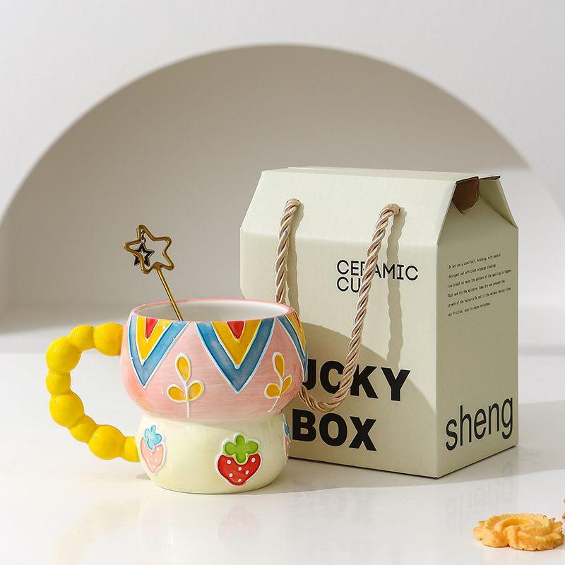 Hand-painted Relief Gourd Ceramic Cup Aesthetic Value, Breakfast Large Capacity, Cute Oatmeal Mug, Home Drinking Wate Drinkware