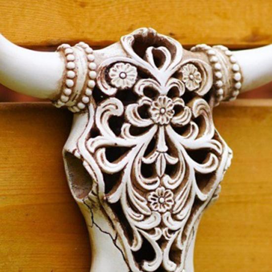 Retro Bull Skull Ornament Resin 3D Hollow Bull Skull Wall Sculpture Longhorn Cow Head Wall Art Decor for Living Room