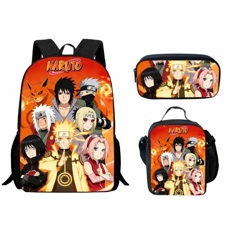 Bedrucktes Dreiteiliges Schüler-Schulranzen-Set, Cartoon-Rucksack, Brottasche, Federmäppchen