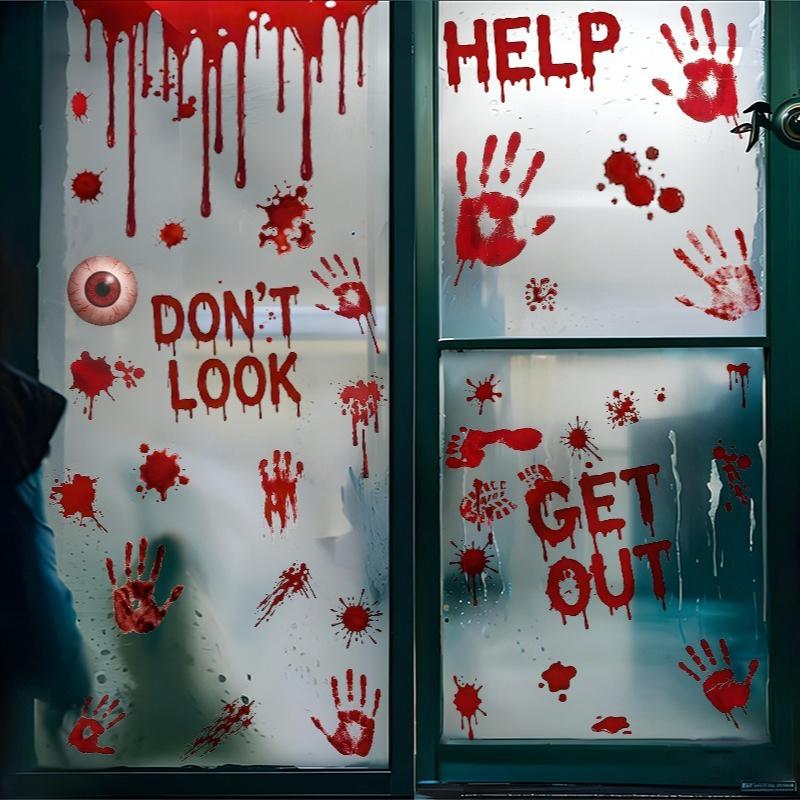 Halloween Bloody Handprint Stickers Removable Wall Door Window Decal Haunted House Horror Party Decor Prop