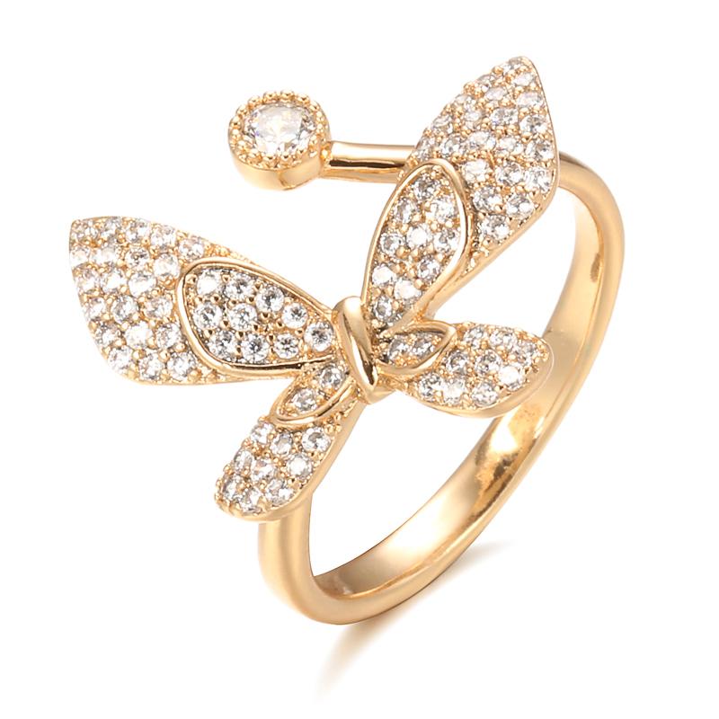 New Fashion Natural Zircon Butterfly Ring Rose Gold Color Luxury Shiny Cocktail Party Opening Ring For Women Jewelry
