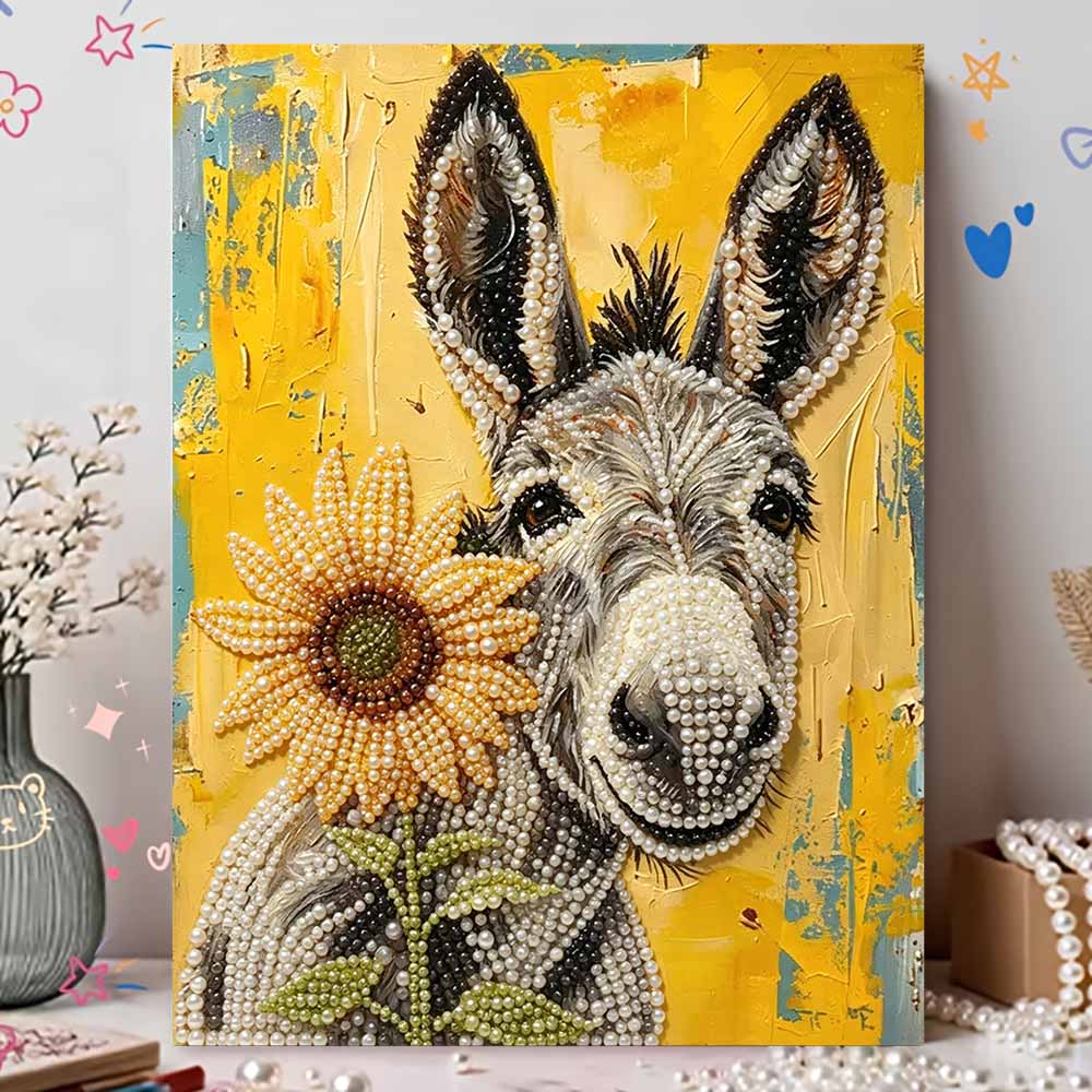 DIY Pearl Painting Canvas Sunflower Donkey Pattern 3D Bead Art Kit Relaxing Handmade Craft for Room Wall Decor Office Desk Home Creative Gift