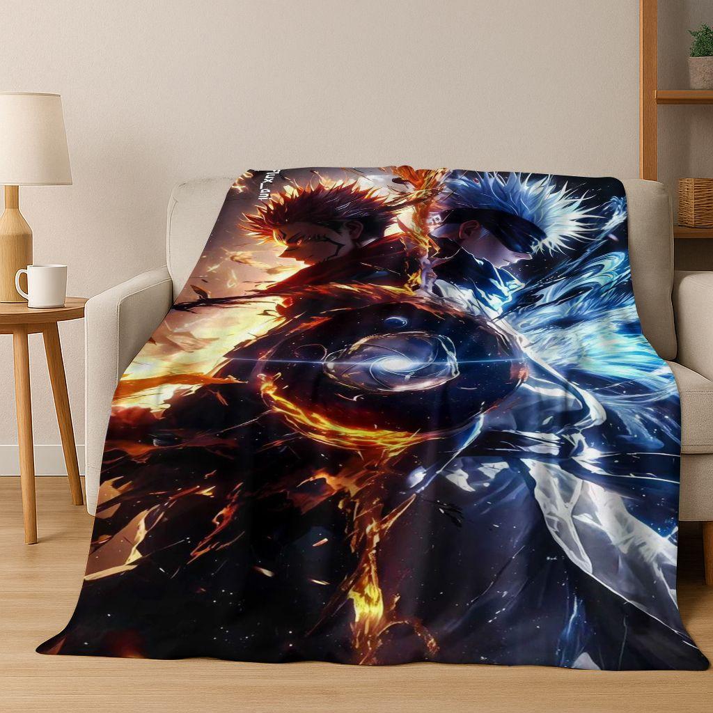 Anime Jujutsu Kaisen Yuji Satoru Kreskówkowy Koc Flanelowy, Przytulny Miękki Koc Rzutowy do Domu Sypialni Łóżka Kanapy Pokrowiec Piknikowy Prezent Dziecko
