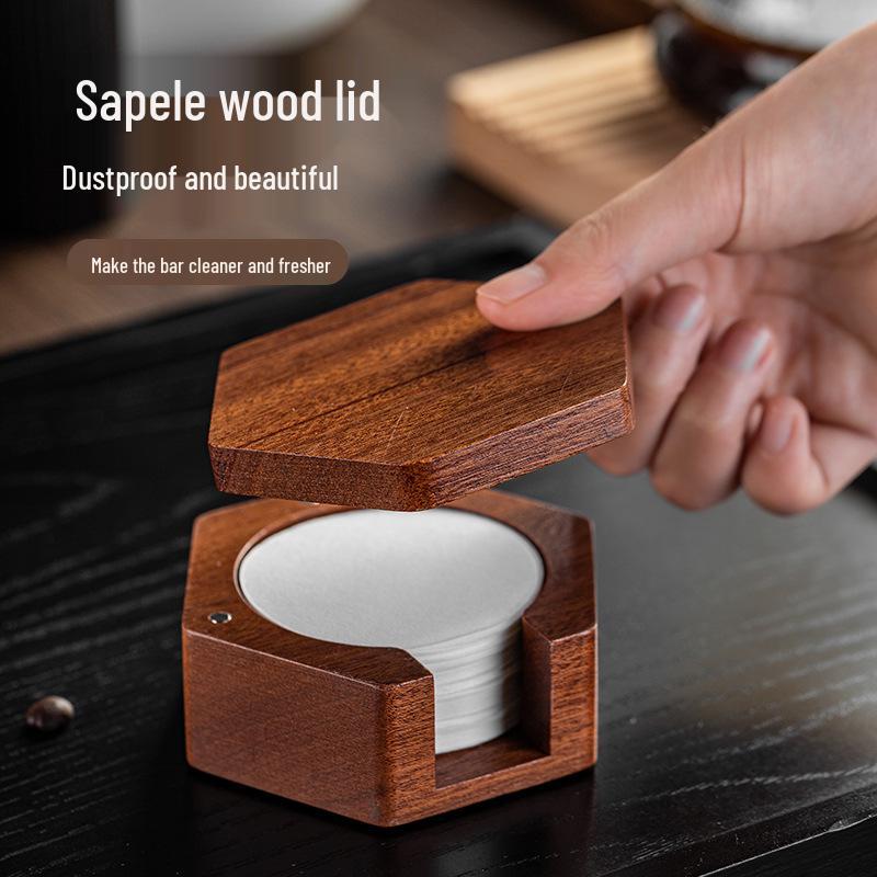 Kávovar Masivní Dřevo Prachotěsný Úložný Box na Filtrační Papíry - 51/53/58mm Univerzální