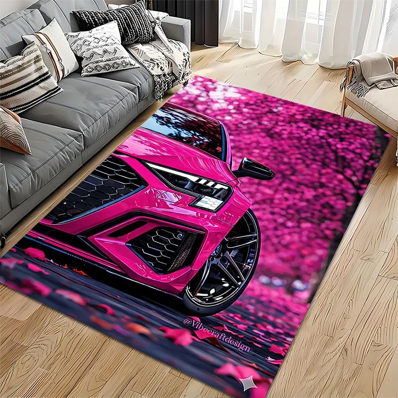 Pink Sports Car with Nature suitable as a non-slip mat for the living room or bedroom sofa