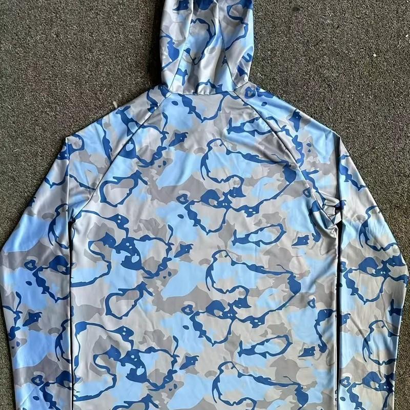 Men's Camouflage Hooded Long Sleeve Fishing Top Breathable Sweat Wicking Sunscreen Suitable for Fishing Hiking and Outdoor Activities