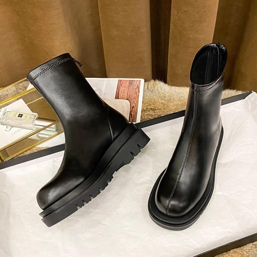 Womens Boots Spring\Autumn Round Head Thick Sole Elastic Boot New Pine Cake Bottom Breathable Chelsea Women Platform Shoes Women