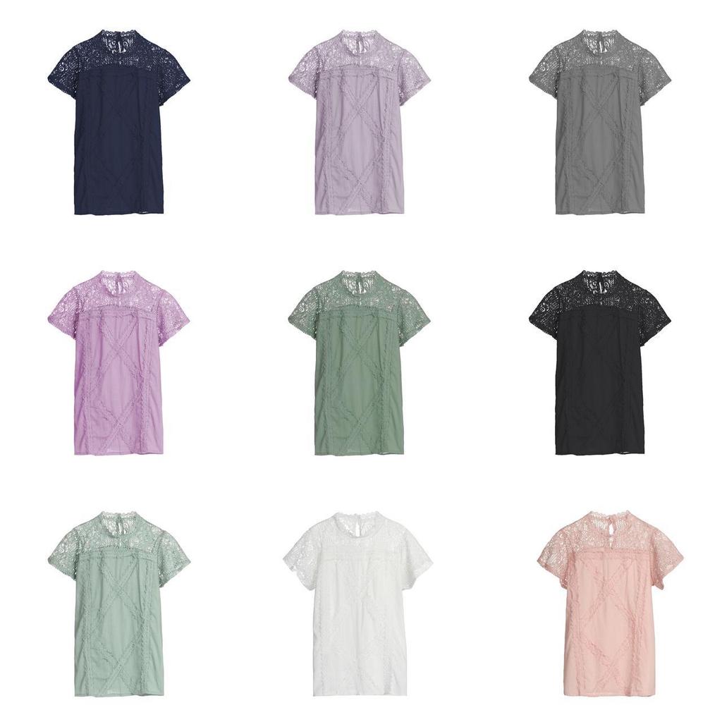 Summer Lace Tee Summer Short Sleeve Geometric Patchwork Lace Top