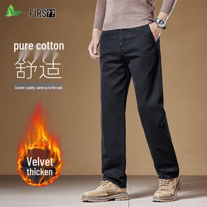 

FIRS Men s 100% Cotton Fleece Lined Straight-Leg Casual Pants 34