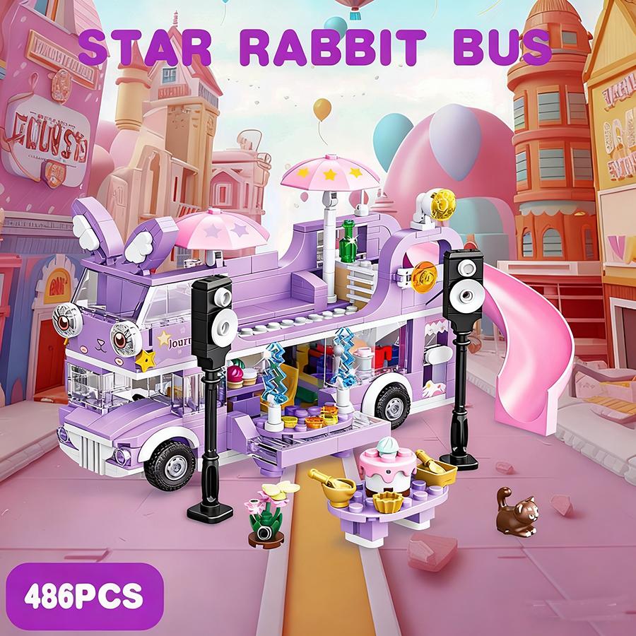 486 BUC Prietene Fete Autobuz Stea Iepure cu Două Etaje Blocuri de Construcție Jucării Cărămizi STEM Figurine Floare Jucării Ziua Crăciunului Fete
