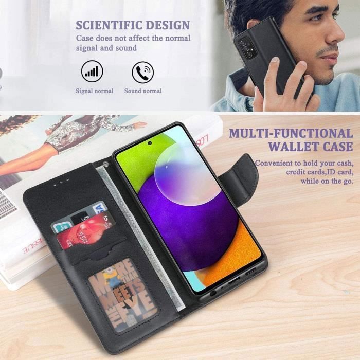 Wallet Case for Samsung Galaxy A52 5G (6.5 ") - PROSHOP - Black Leather Effect - Tempered Glass Included