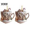Unique Stocking Stuffer Gifts 2Pcs Fairy Tale Coffee Cup Snow House Christmas Ornaments, Double-sided Acrylic Ornaments Hanging Decoration for