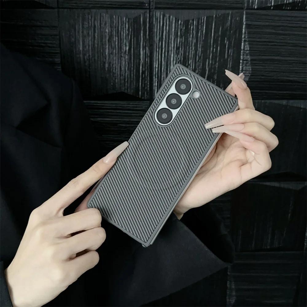 Carbon Fiber Pattern PU Leather Magnetic Phone Case For Samsung Galaxy Z Fold 6 5 4 3 Fold6 Fold5 Fold4 Fold3 5G Hard Back Cover