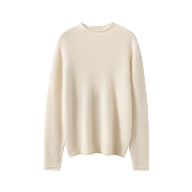 Maglione da Donna 100% Puro Cashmere a Collo Semi-Alto con Bordo Arrotolato - Nuovo Strato Base a Maglia Autunno/Inverno