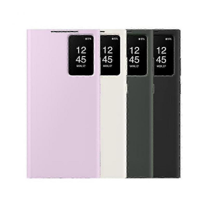 Original Samsung Smart View Plånboksfodral med Flik för Samsung Galaxy S23 Ultra SM-S918B S-View Telefonskal Skyddssvart SZRH A-S