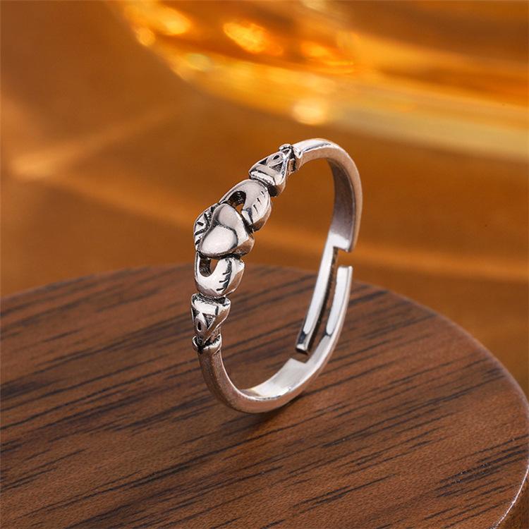 Retro Simple Hand-held Love 925 Sterling Silver Personality Opening Rings  R077