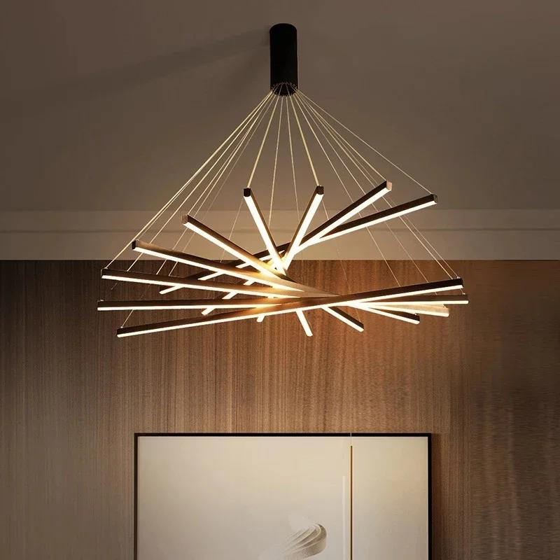 Black Stair Chandelier Modern LED Ceiling Lamp Long Line Interior Fixture for Living Room Duplex Hanging Lamp
