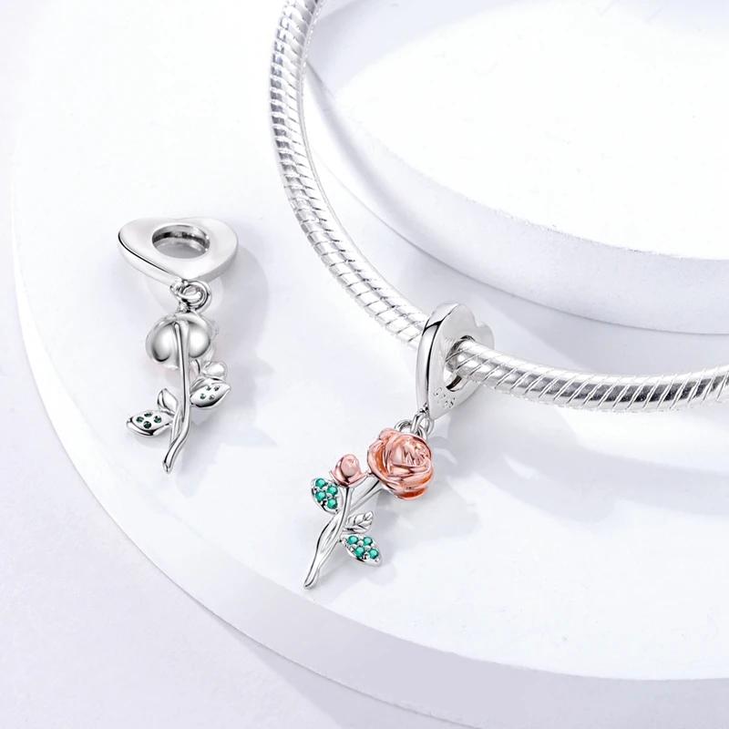 Elegant Rose Leaf Flowers Bead Charms Copper Authentic Bead Charms Compatible With Authentic Charm Bead Charms Bracelets Jewellery Gifts for Women