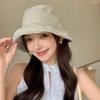 Small fresh plaid bucket hat new curling edge versatile sunscreen hat fashionable big eaves show face small sunshade basin hat