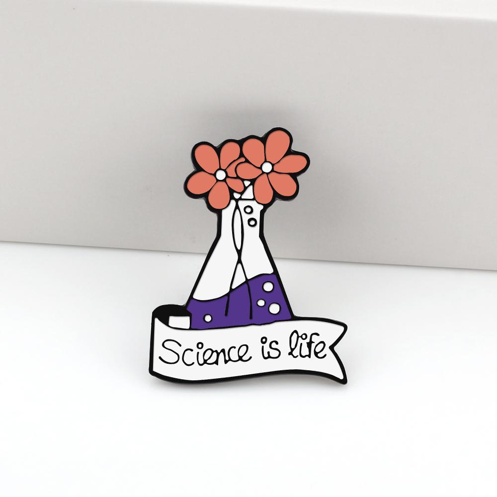 Cartoon Science Brooch Cute Funny Chemical Scientific Experiment Test Tube Beaker Enamel Pin for Student Bag Lapel Badge Jewelry