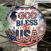 2D Flat - 1pc Round Aluminum Hanging Sign - "God Bless The USA" Patriotic Eagle & Firework Metal Wall Art, Decor for The 4Th of July, a Gift for