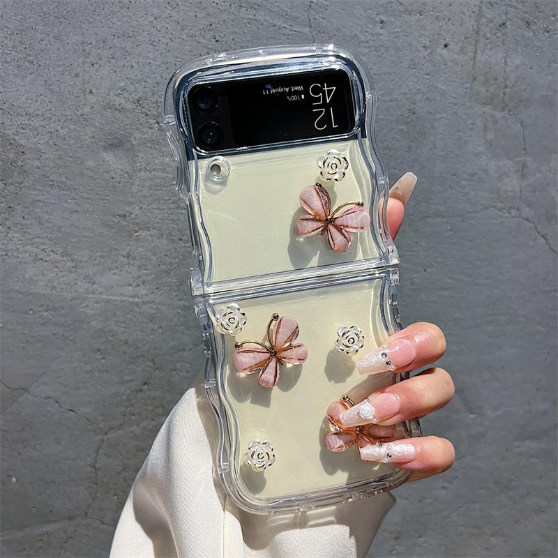 

Милый корейский Ins Camellia Butterfly прозрачный чехол для телефона Samsung Galaxy Z Flip 5 4 3 5G Zflip4 Zflip5 Wave силиконовый чехол Galaxy Z Flip 3