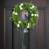 Green Clover Wreath with Daisies, Spring Summer Front Door Wreath, Irish Themed Outdoor Wall Decor, Elegant Shamrock