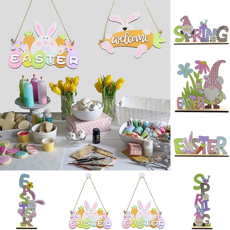 Easter Wooden Table Centerpiece Sign With Gnome Rabbit Decorations