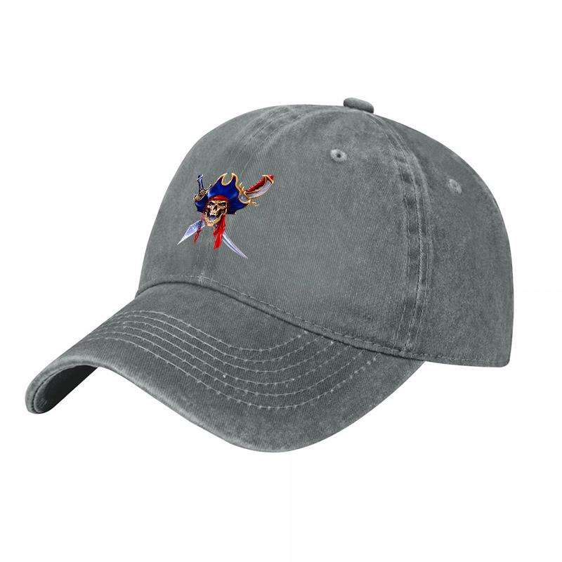 Pirate Skull and Swords Embroidered Washed Canvas Baseball Cap with Adjustable Fit for Adults