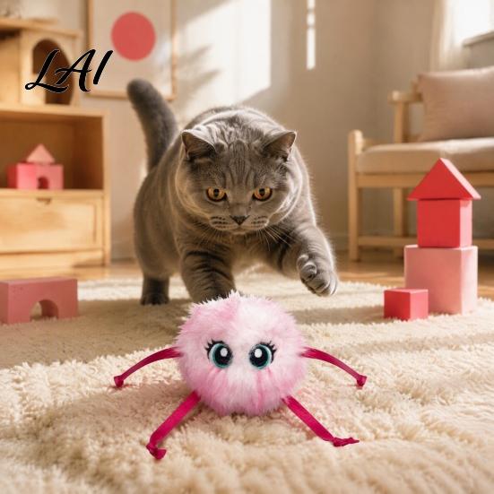 Autonomous Play Cat Supplies Electric Ball Toy Automatic Jumping Plush Ball Interactive Cute Self Rolling with Ribbon Limbs for Indoor Cats Hunting