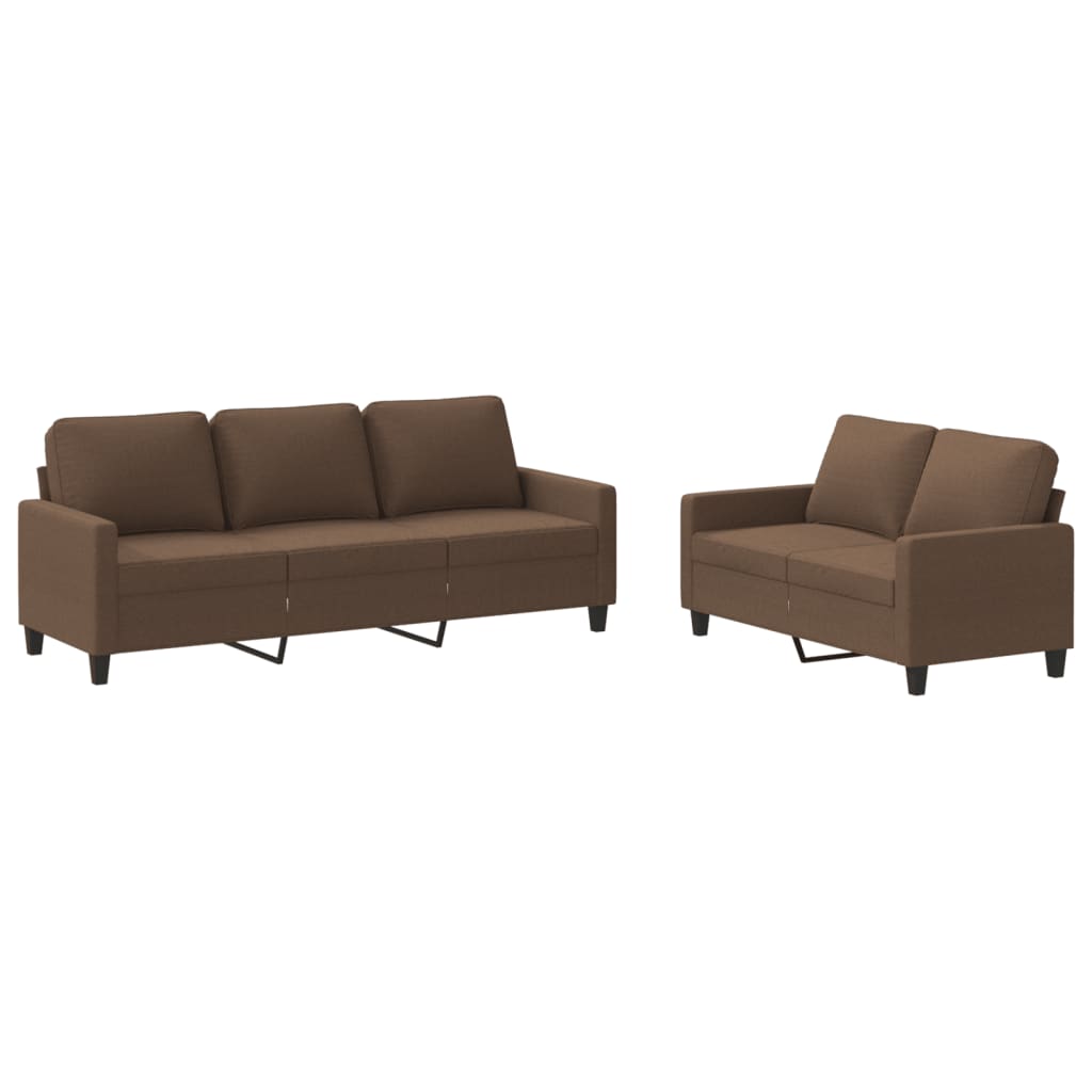 2 Piece Sofa Set with Cushions Brown Fabric