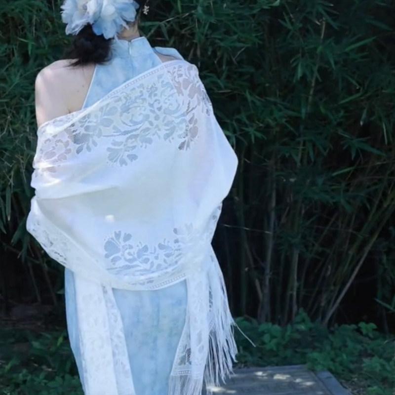 Shawl women's summer new Chinese cheongsam with thin literary temperament Republic of China style hollow knitted cape