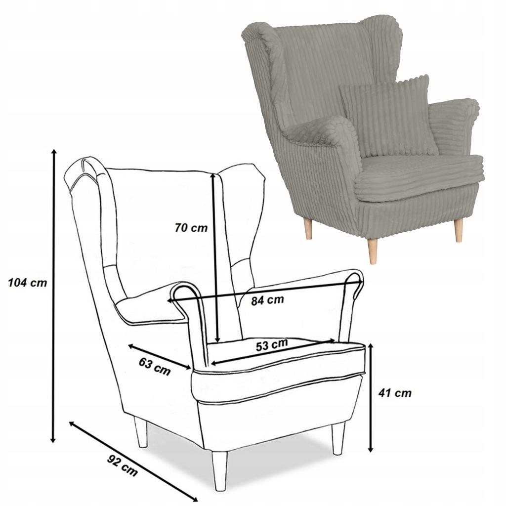Fotel uszak Rene skandynawski Family Meble szary sztruks paski modny