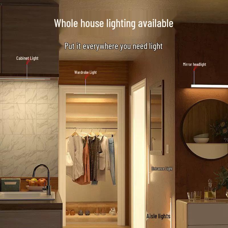 Crossled Rechargeable Smart Motion Sensor Night Light Strip for Bedrooms and Cabinets