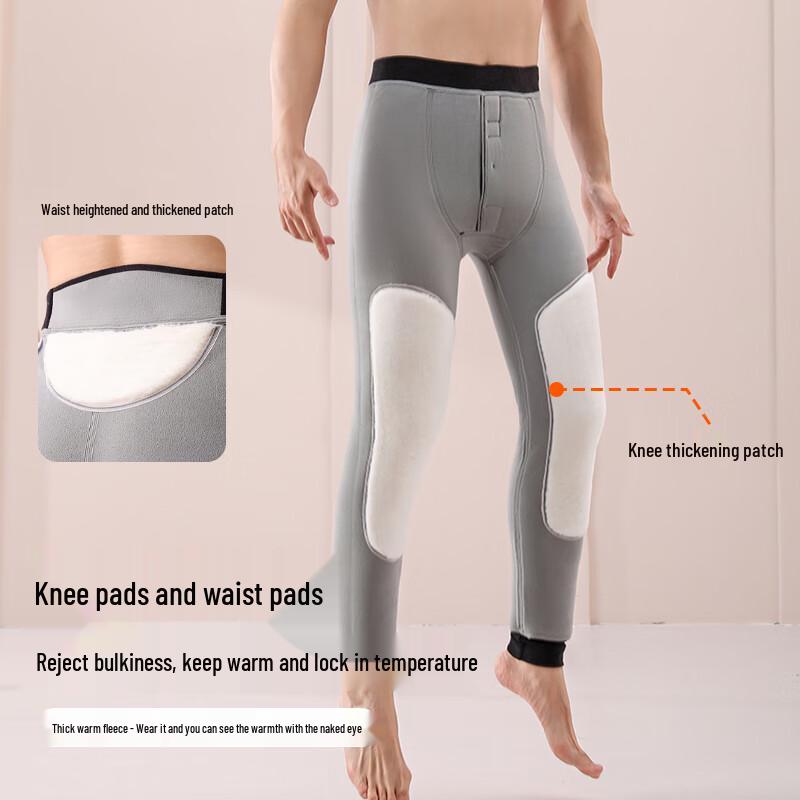 Męskie zimowe spodnie termiczne z królikiem polarnym, ochrona kolan i talii