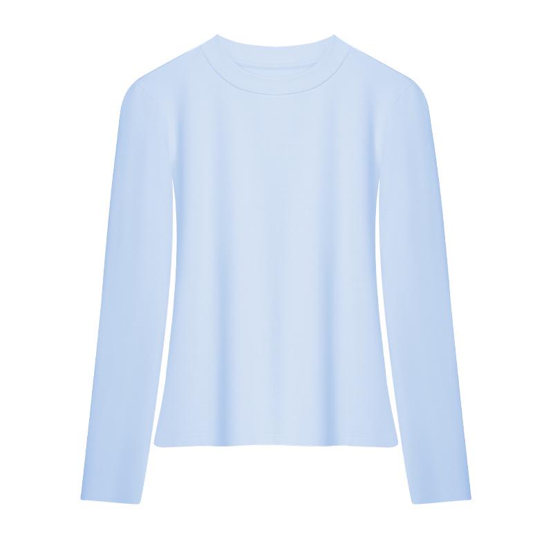 Women's Heavyweight Lyocell Long Sleeve Round Neck T-shirt with Plus Velvet Inner Layer - Slim Fit, Thickened for Autumn/Winter