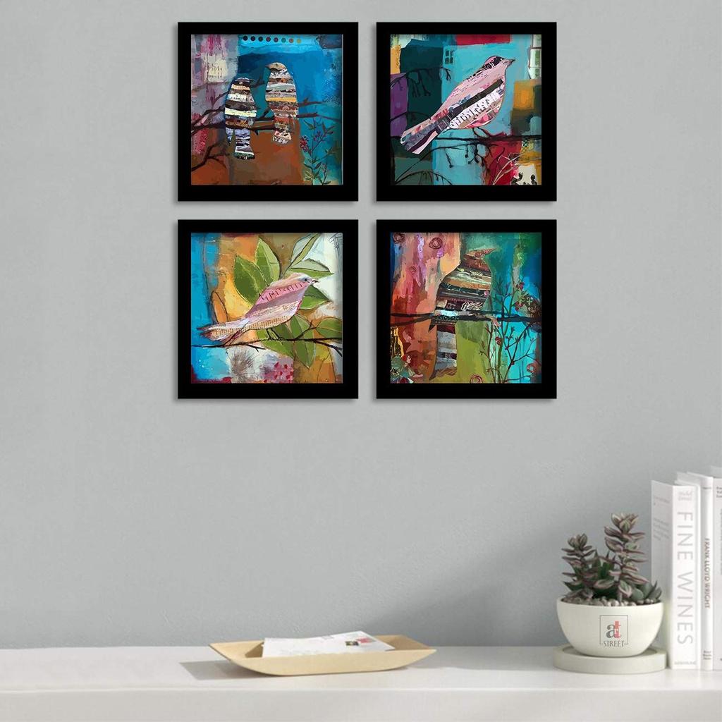 Art Paper Quotes Birds Framed Painting/Posters for Room Decoration, Set of 4 Black Frame Paper Art /Posters for Living Room (4 Unit, 9 X 9 Inches)