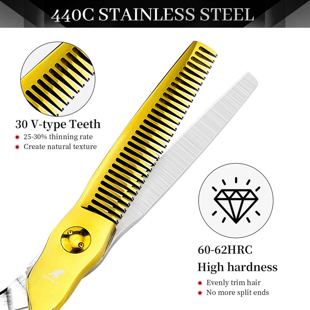 6.0" Napson 440C Hairdressing Scissors Set: Straight, Serrated, Thinning for Salon Use